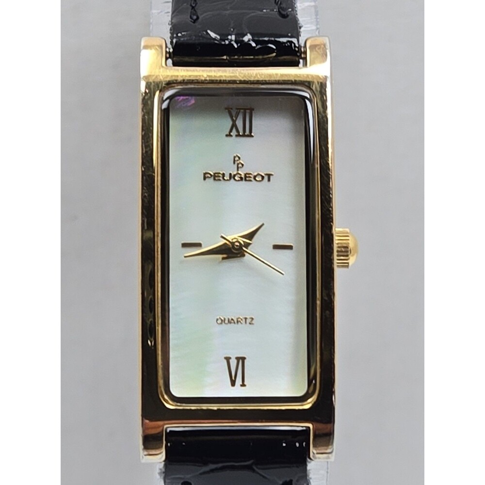 Peugeot Womens 14K Gold Plated Mother Of Pearl Slim Tank Dress Watch New Battery - Picture 4 of 12